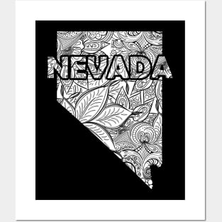 Mandala art map of Nevada with text in white Posters and Art